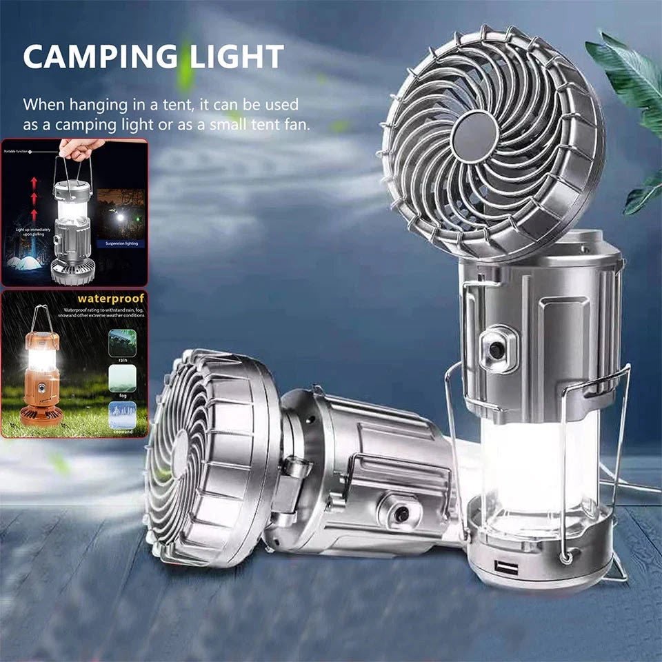 6 in 1 portable outdoor LED camping lantern with fan