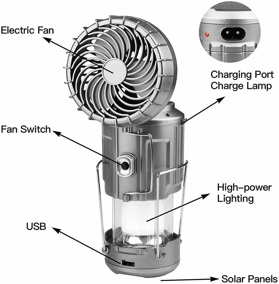 6 in 1 portable outdoor LED camping lantern with fan